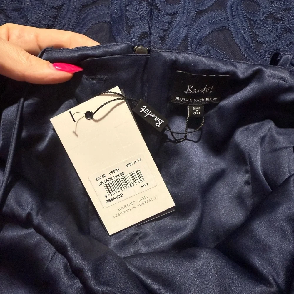 NWT Bardot Navy Blue Gia Lace Bodycon Midi Dress Sz US 8/Medium - Picture 8 of 10